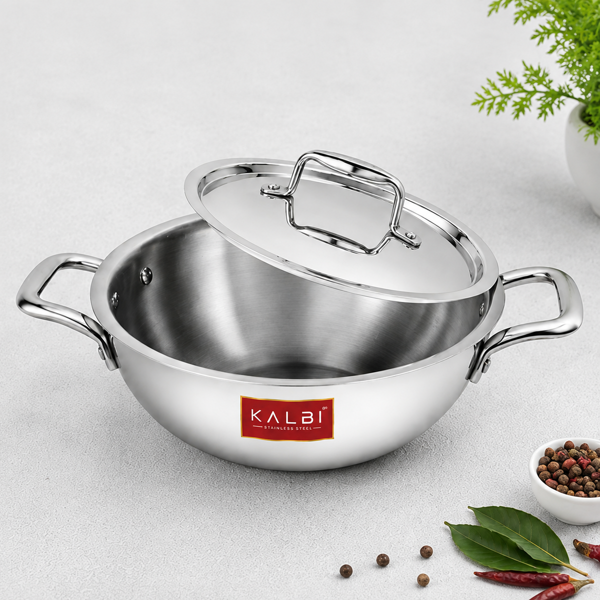 Triply Stainless Steel Kadhai with Lid | Heavy Duty Cookware