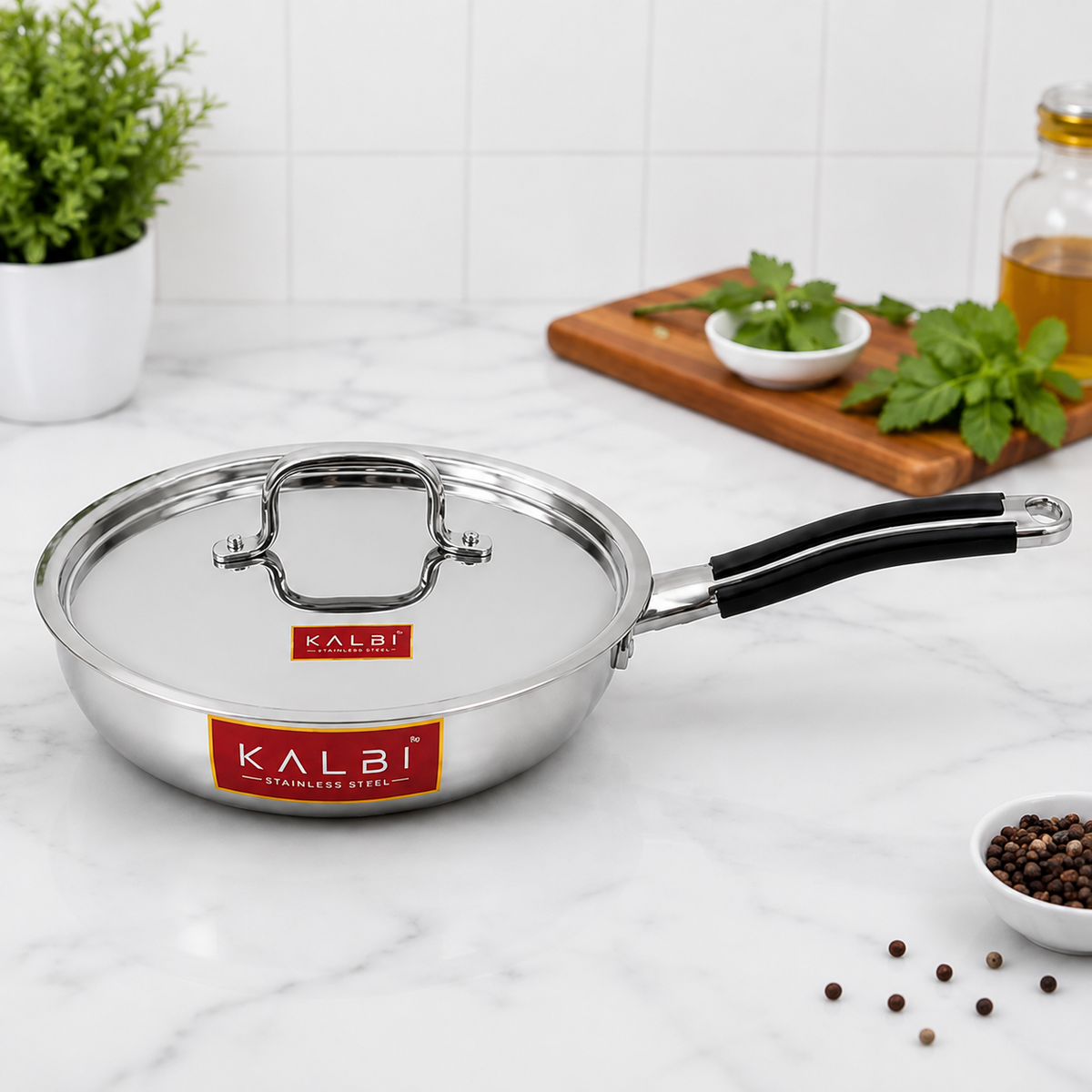 Triply Stainless Steel Fry Pan with Lid | Heavy Duty Cookware