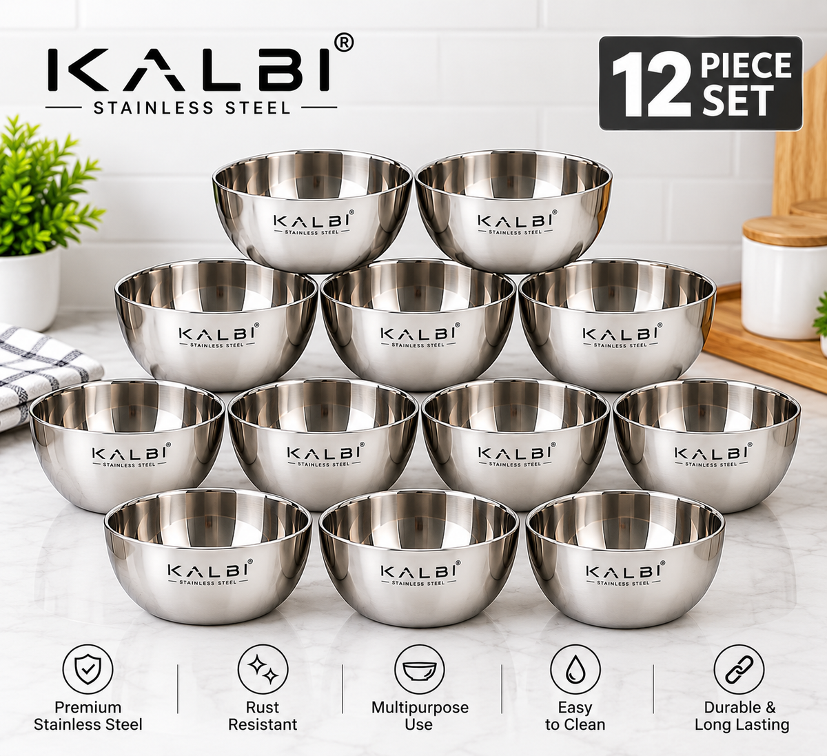 Stainless Steel Kitchen Bowls Set | Multipurpose Mixing & Serving Bowls