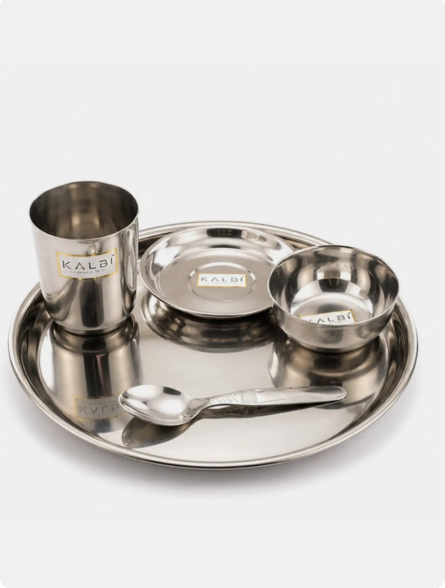 Stainless Steel Dinner Set | Thali Set with Glass, Bowls, Spoon & Plate