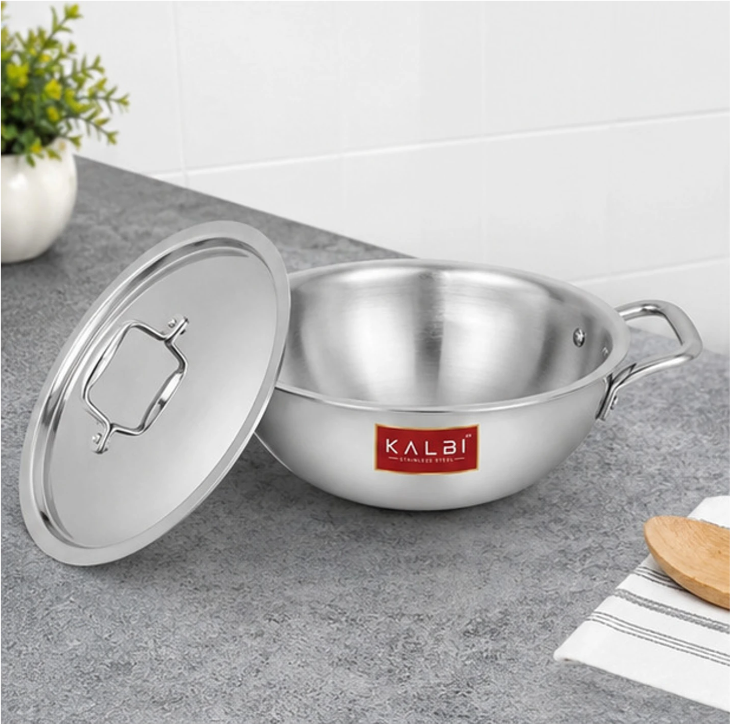 Triply Stainless Steel Kadhai with Lid | Heavy Duty Cookware