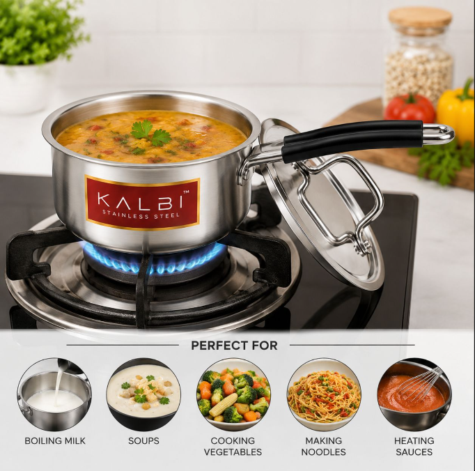 Triply Stainless Steel Saucepan with Lid | Heavy Duty Cookware