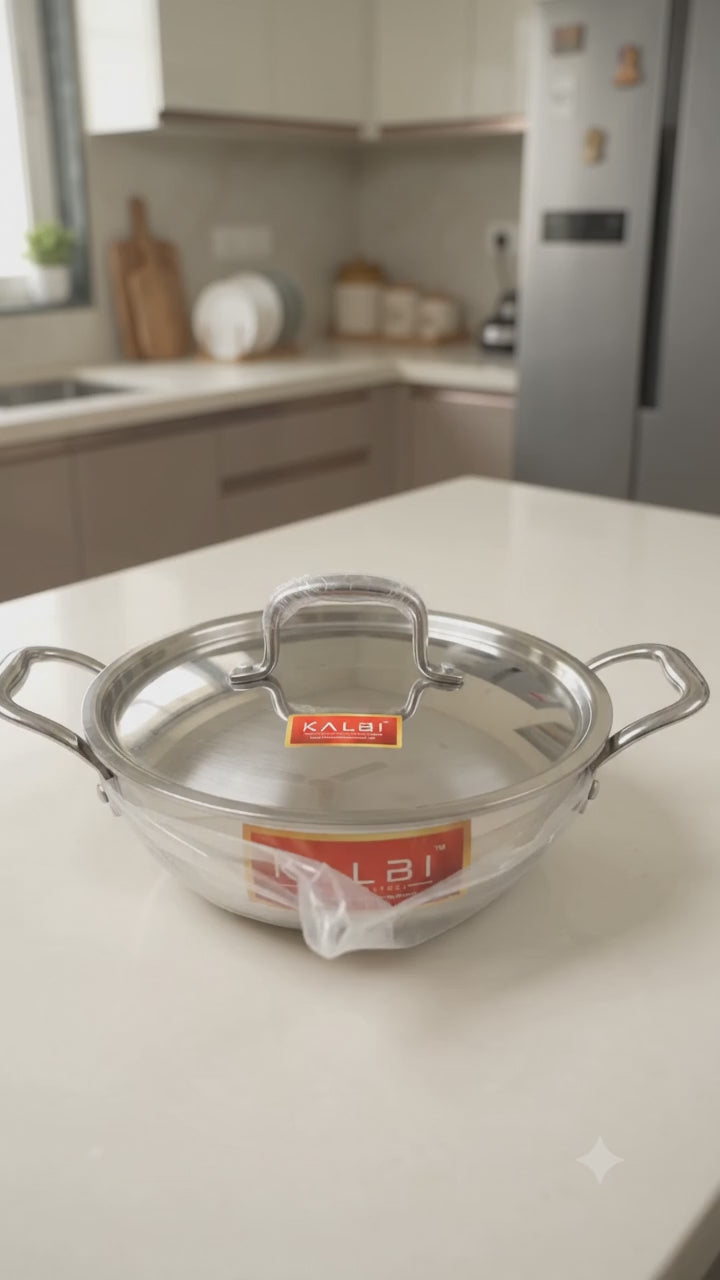 Triply Stainless Steel Kadhai with Lid | Heavy Duty Cookware